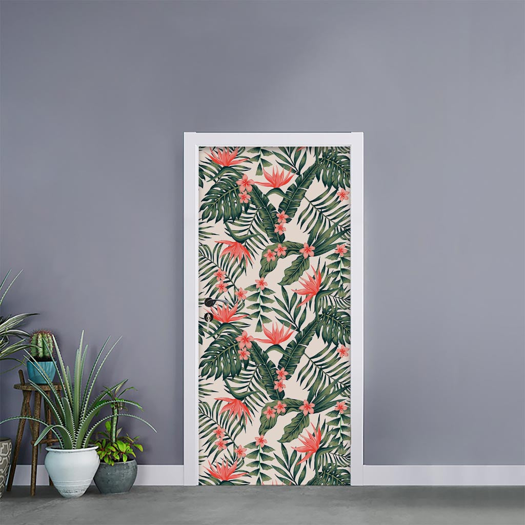 Blossom Tropical Leaves Pattern Print Door Sticker