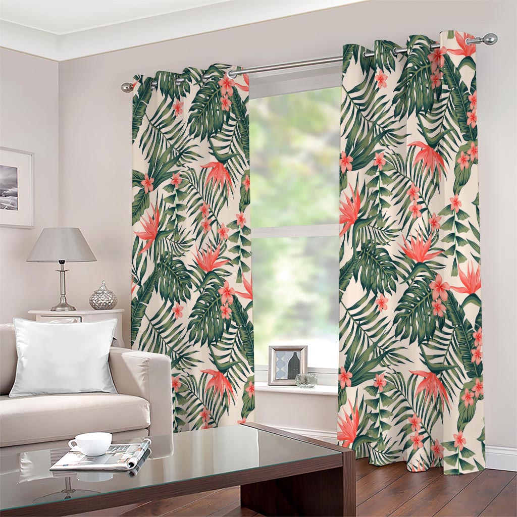 Blossom Tropical Leaves Pattern Print Extra Wide Grommet Curtains
