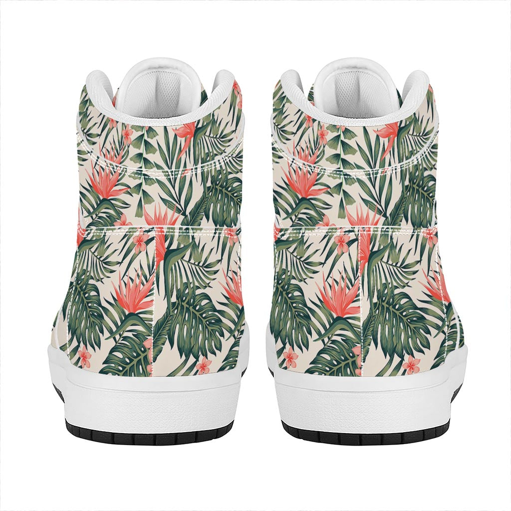 Blossom Tropical Leaves Pattern Print High Top Leather Sneakers