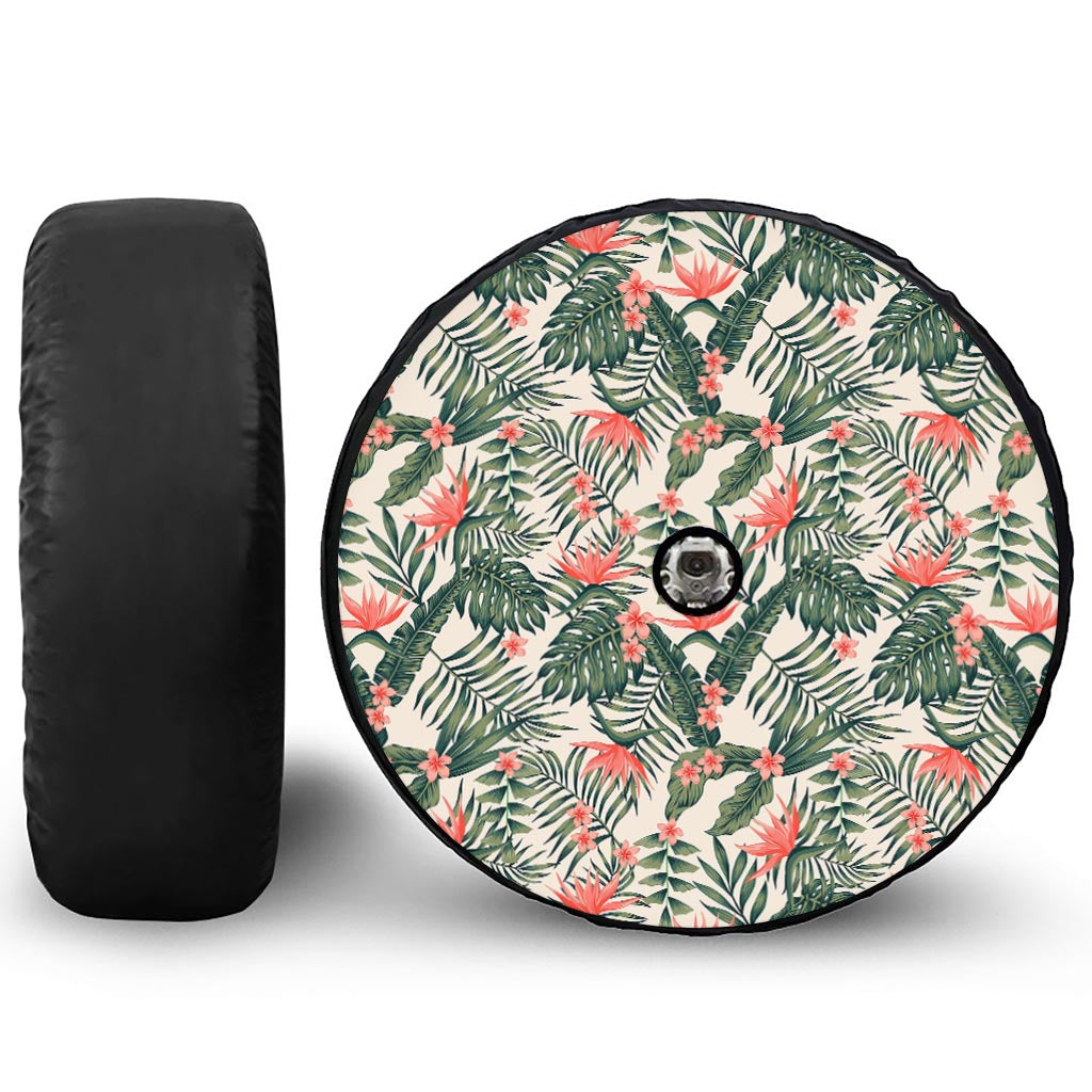 Blossom Tropical Leaves Pattern Print Tire Cover With Camera Hole