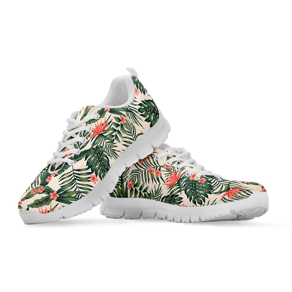 Blossom Tropical Leaves Pattern Print White Running Shoes