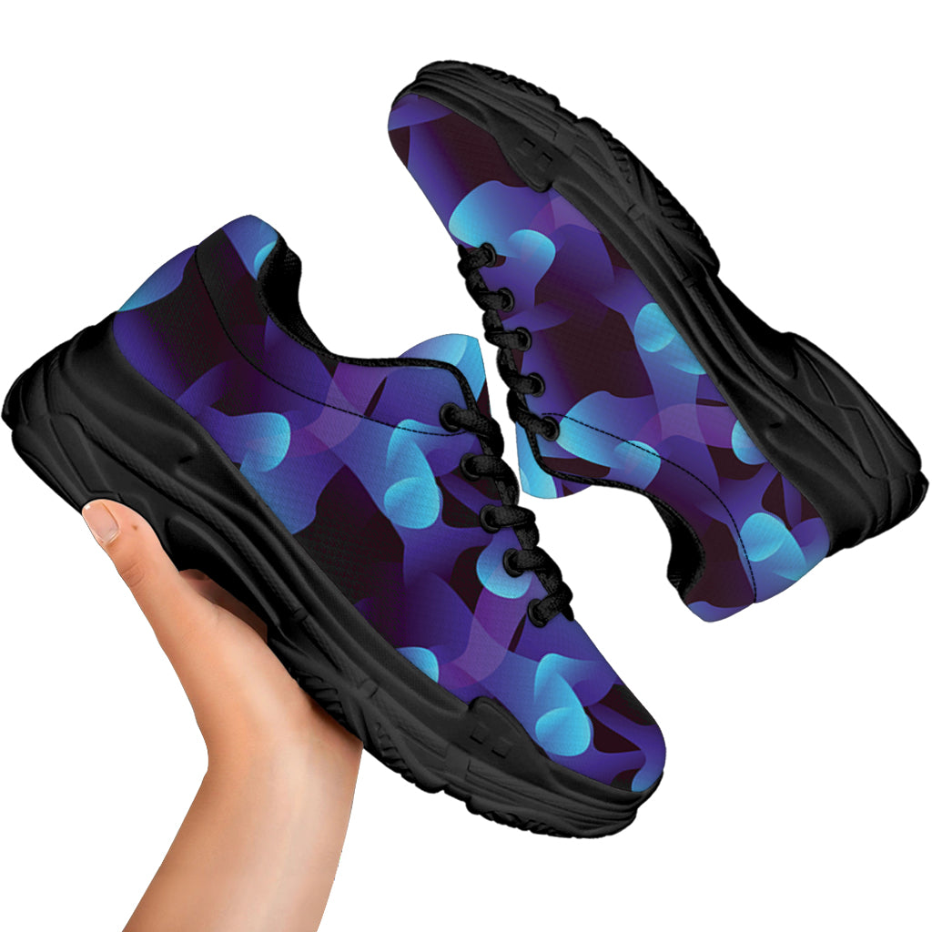Blue Abstract Spirit Print Black Chunky Shoes