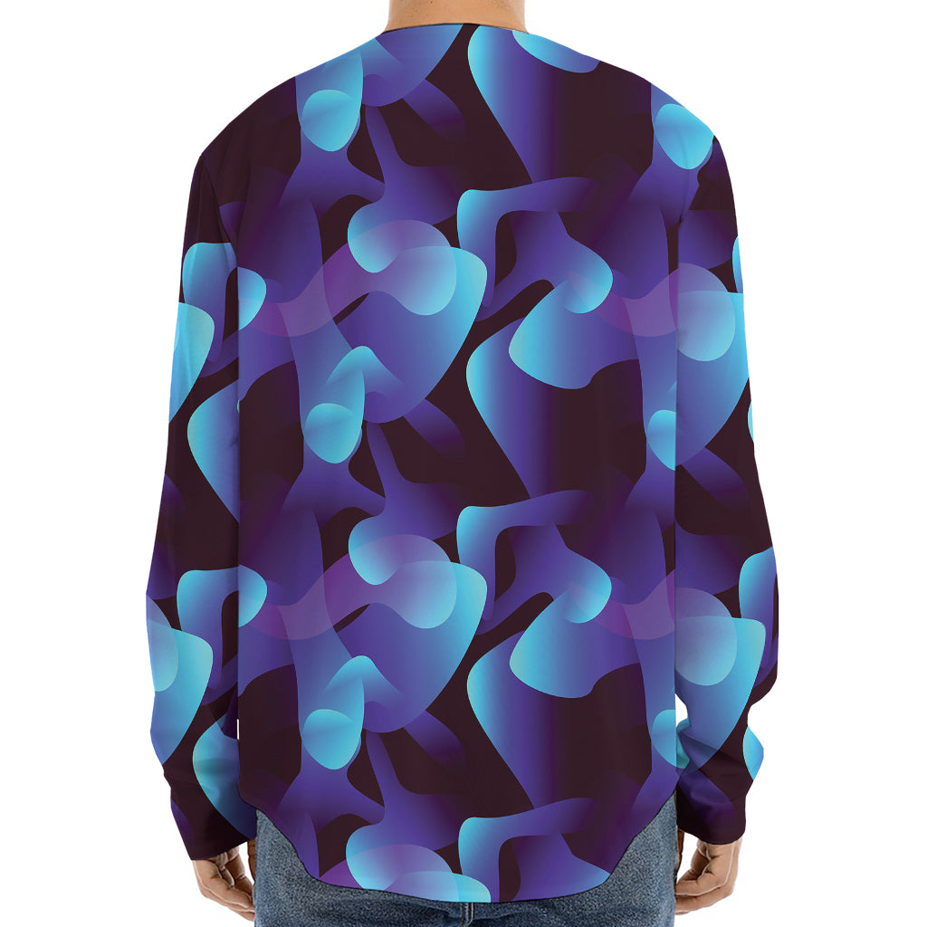 Blue Abstract Spirit Print Long Sleeve Baseball Jersey