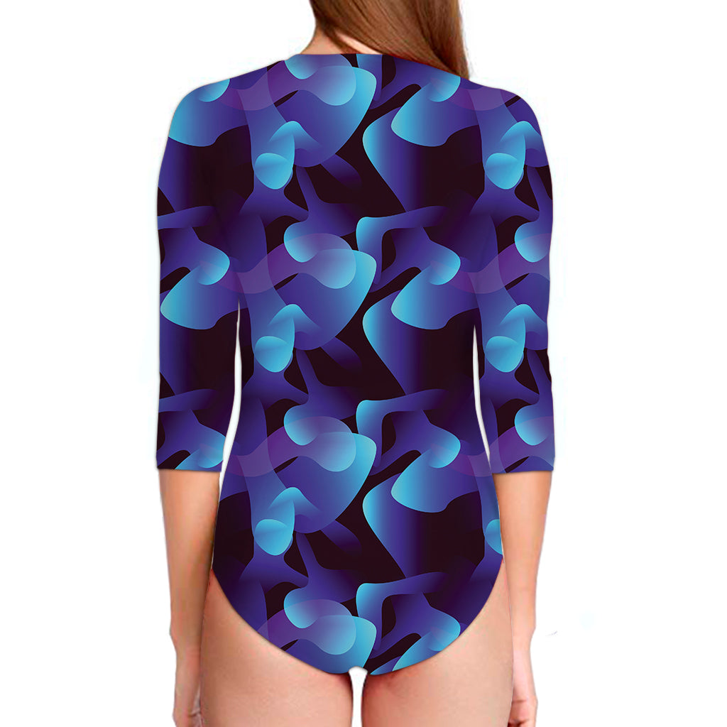 Blue Abstract Spirit Print Long Sleeve Swimsuit
