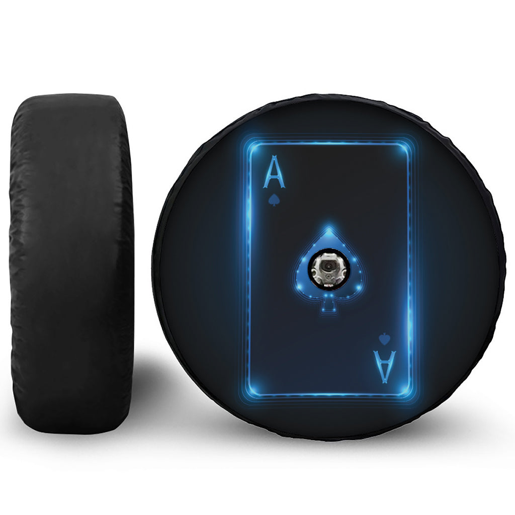 Blue Ace Card Print Tire Cover With Camera Hole