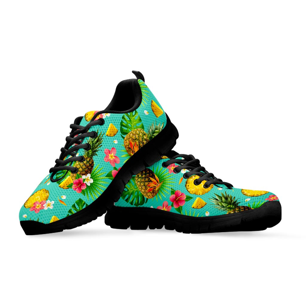 Blue Aloha Pineapple Pattern Print Black Running Shoes