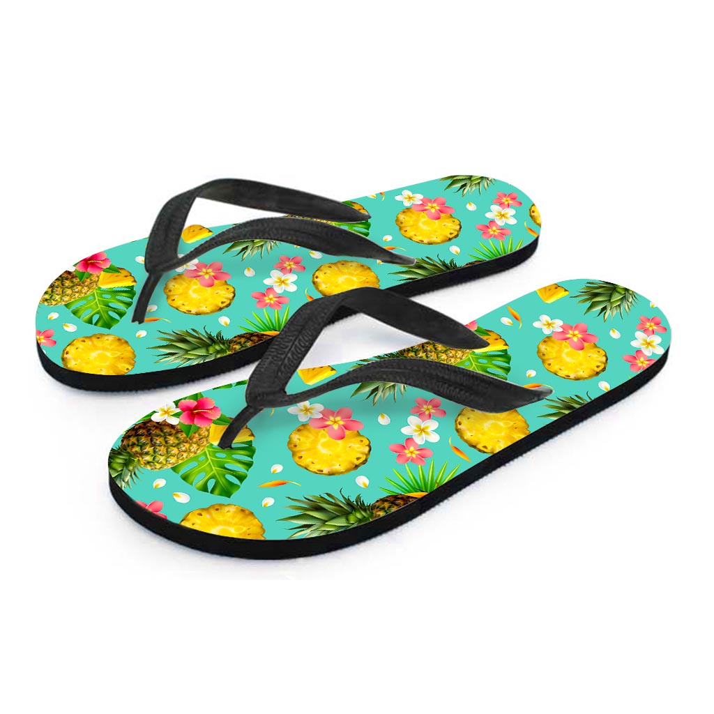 Blue Aloha Pineapple Pattern Print Flip Flops