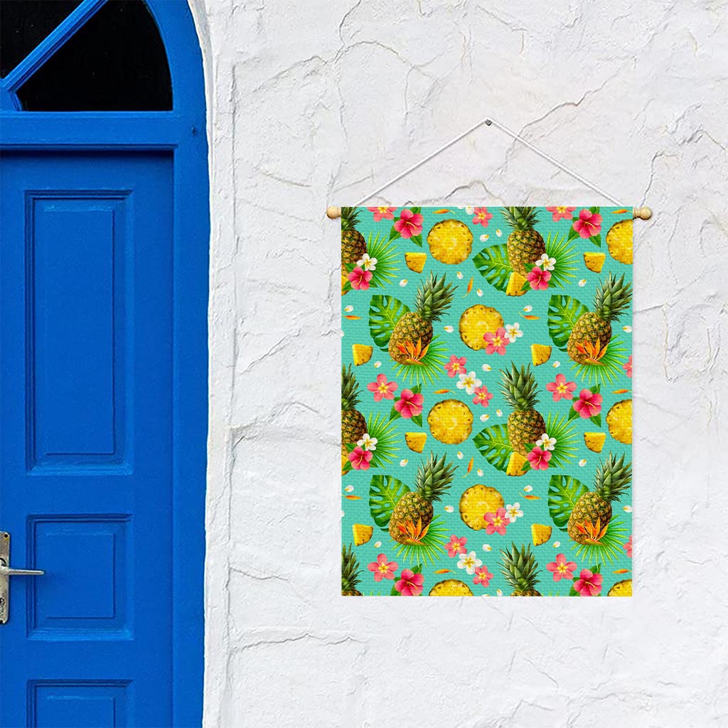 Blue Aloha Pineapple Pattern Print Garden Flag