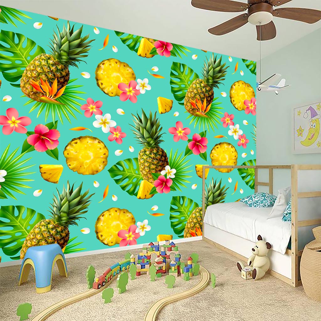 Blue Aloha Pineapple Pattern Print Wall Sticker