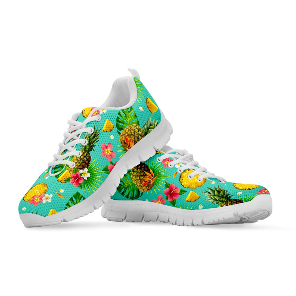 Blue Aloha Pineapple Pattern Print White Running Shoes