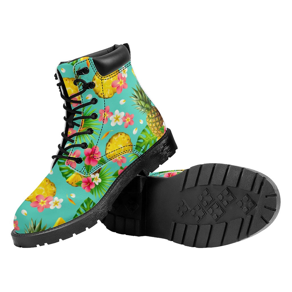 Blue Aloha Pineapple Pattern Print Work Boots