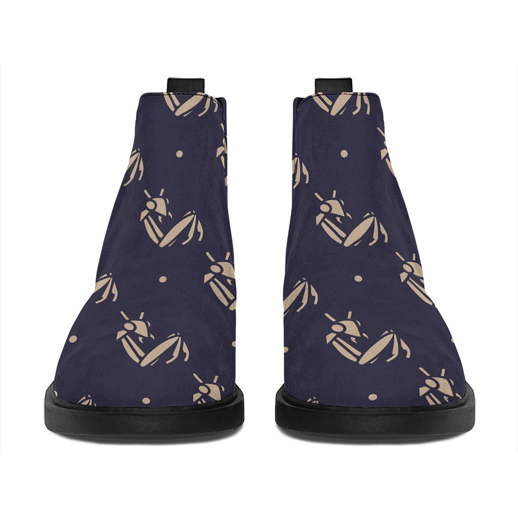 Blue And Beige Mantis Pattern Print Flat Ankle Boots