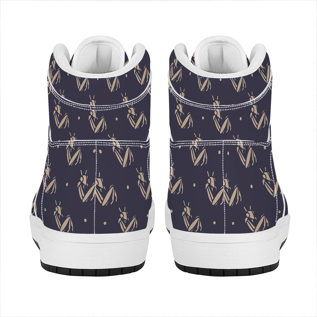 Blue And Beige Mantis Pattern Print High Top Leather Sneakers