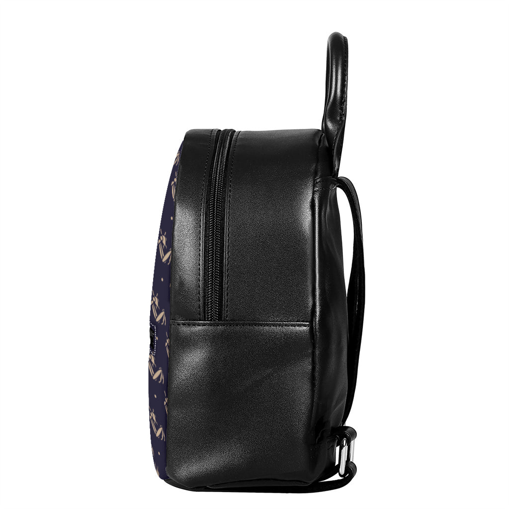 Blue And Beige Mantis Pattern Print Leather Backpack