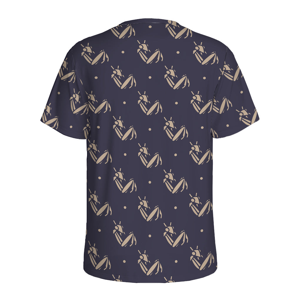 Blue And Beige Mantis Pattern Print Men's Sports T-Shirt