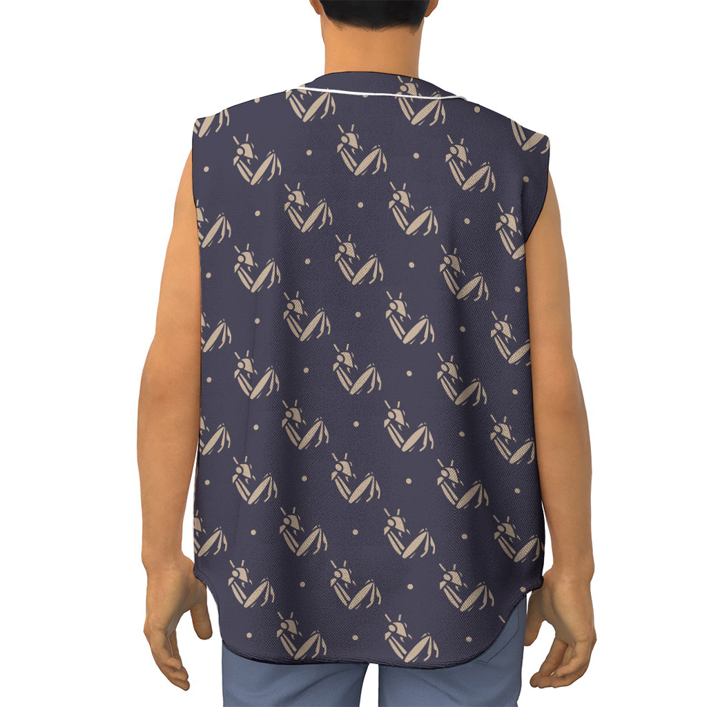 Blue And Beige Mantis Pattern Print Sleeveless Baseball Jersey