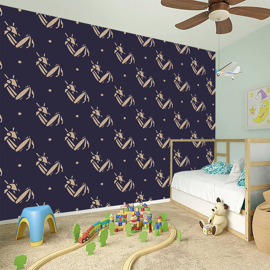 Blue And Beige Mantis Pattern Print Wall Sticker