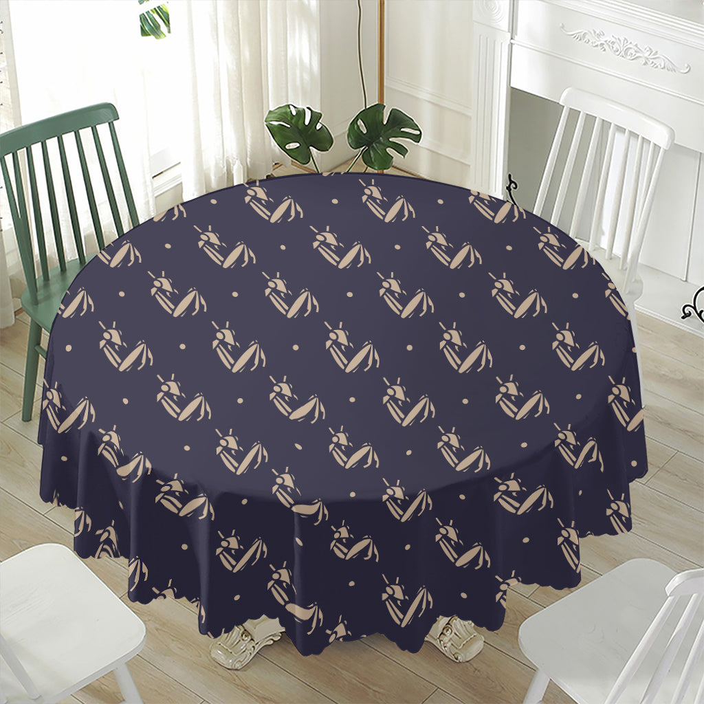 Blue And Beige Mantis Pattern Print Waterproof Round Tablecloth
