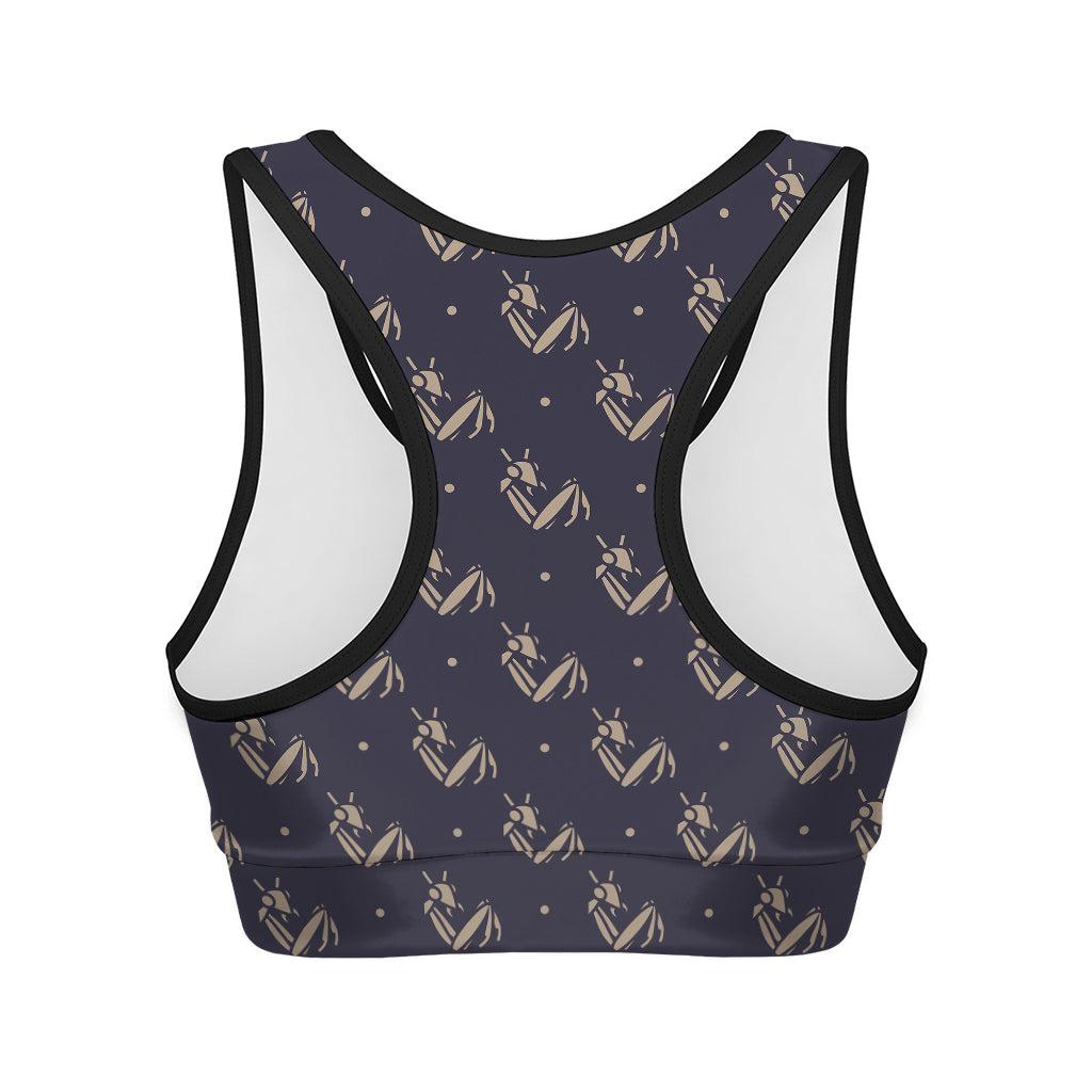 Blue And Beige Mantis Pattern Print Women's Sports Bra