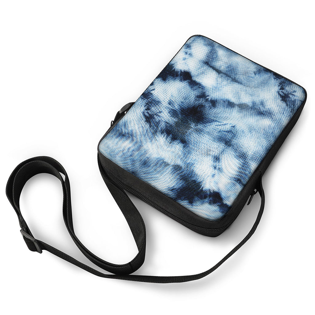 Blue And Black Acid Wash Tie Dye Print Rectangular Crossbody Bag