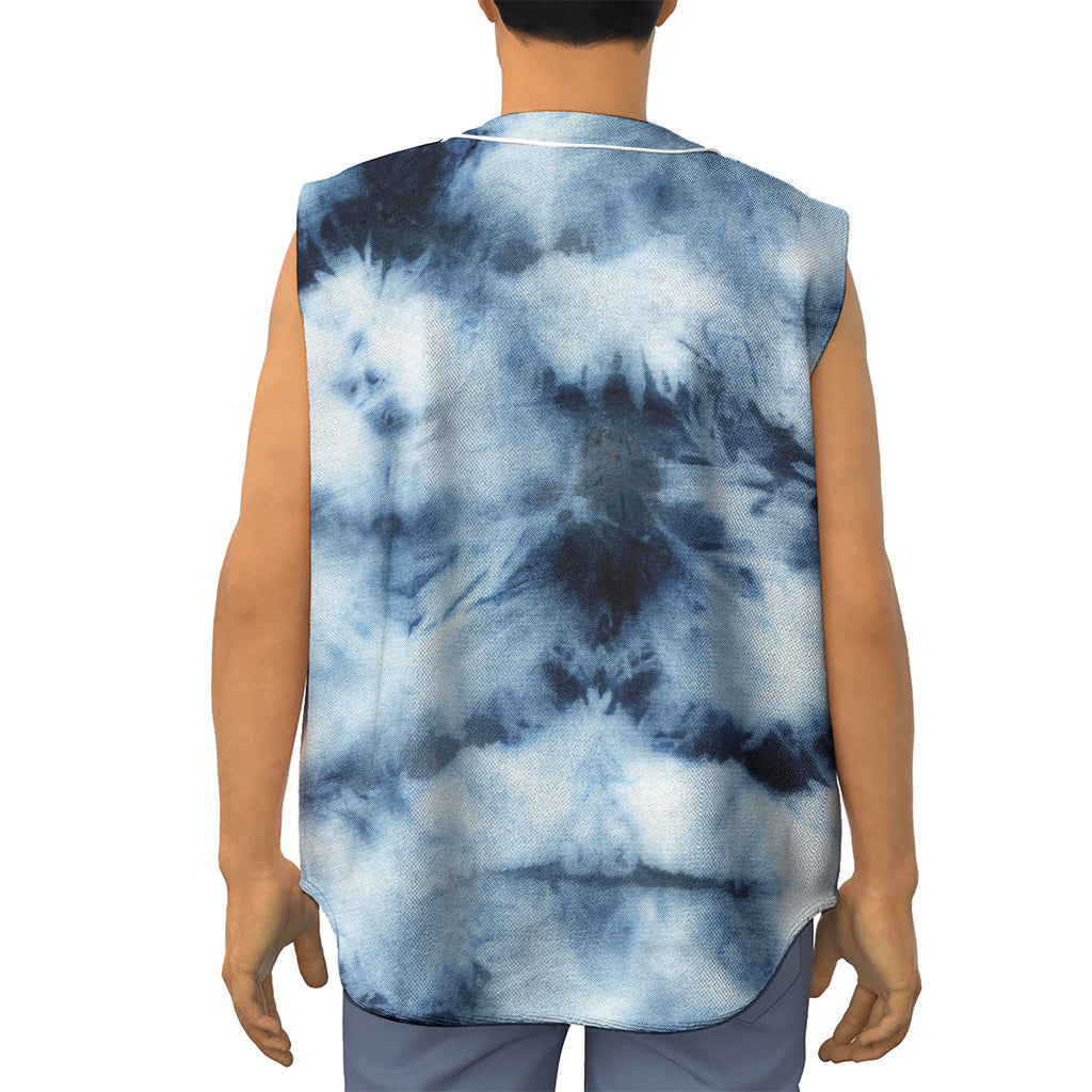 Blue And Black Acid Wash Tie Dye Print Sleeveless Baseball Jersey