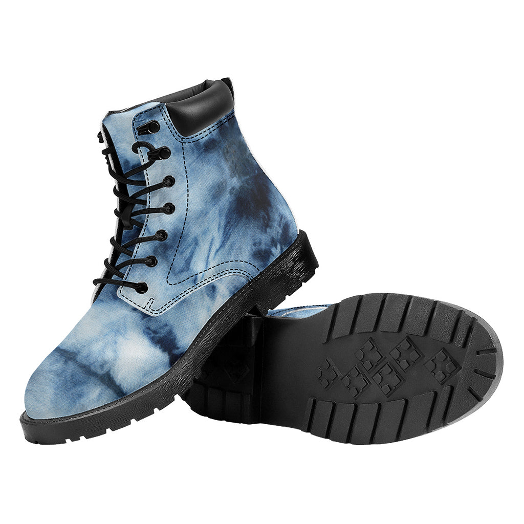 Blue And Black Acid Wash Tie Dye Print Work Boots