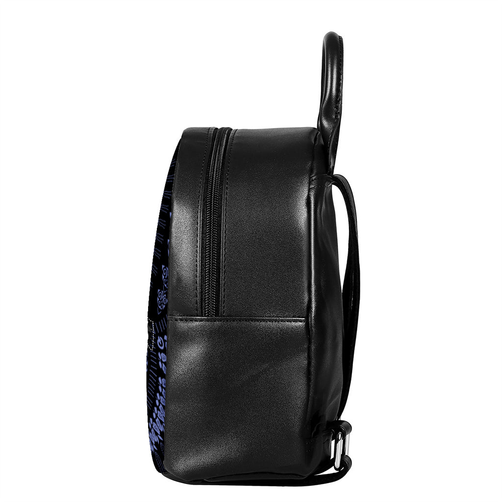 Blue And Black African Dashiki Print Leather Backpack