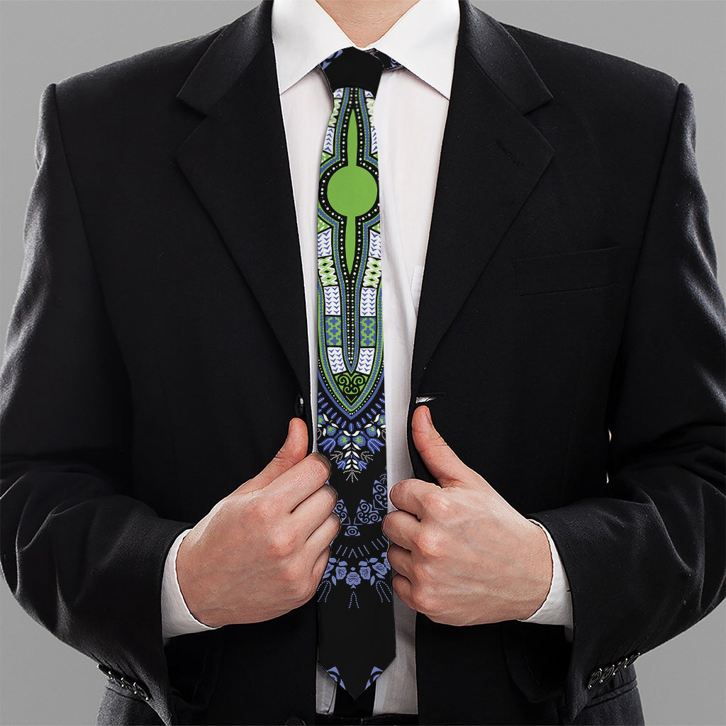 Blue And Black African Dashiki Print Necktie
