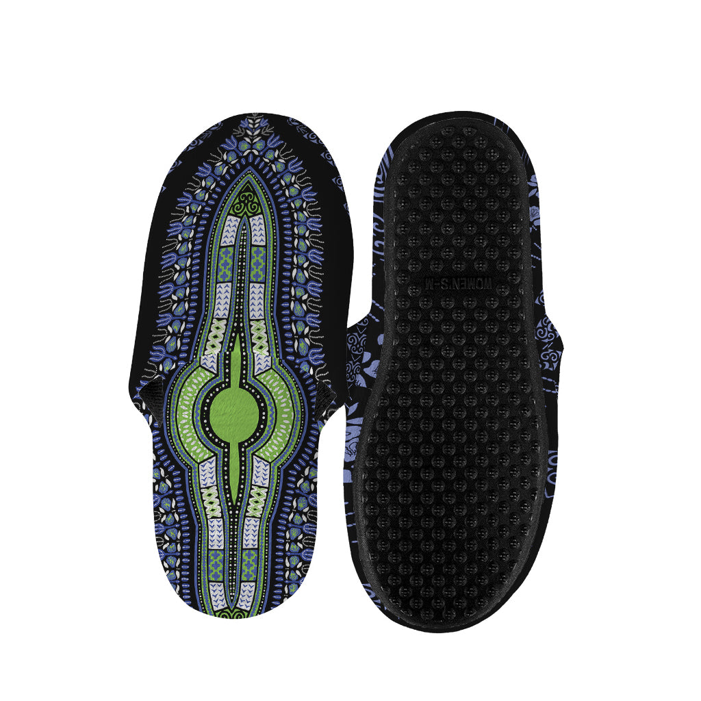 Blue And Black African Dashiki Print Slippers