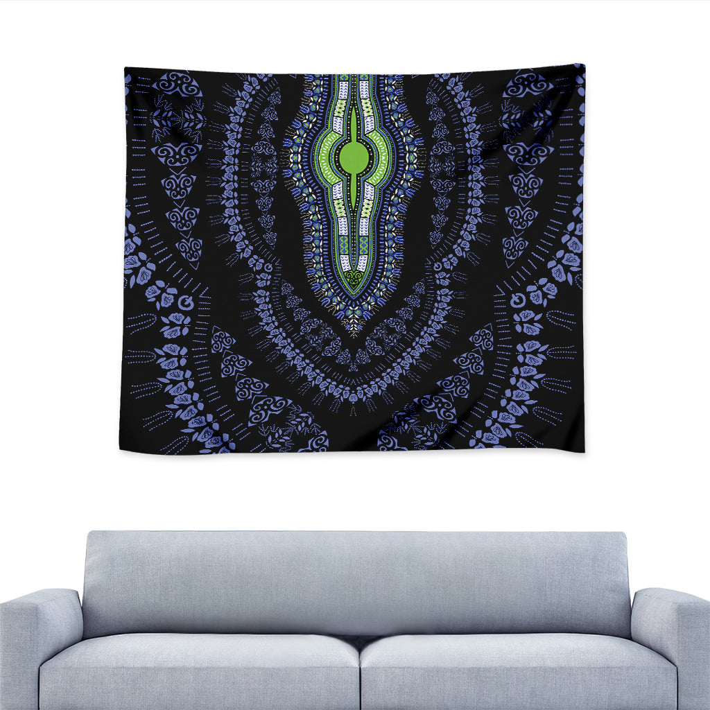 Blue And Black African Dashiki Print Tapestry