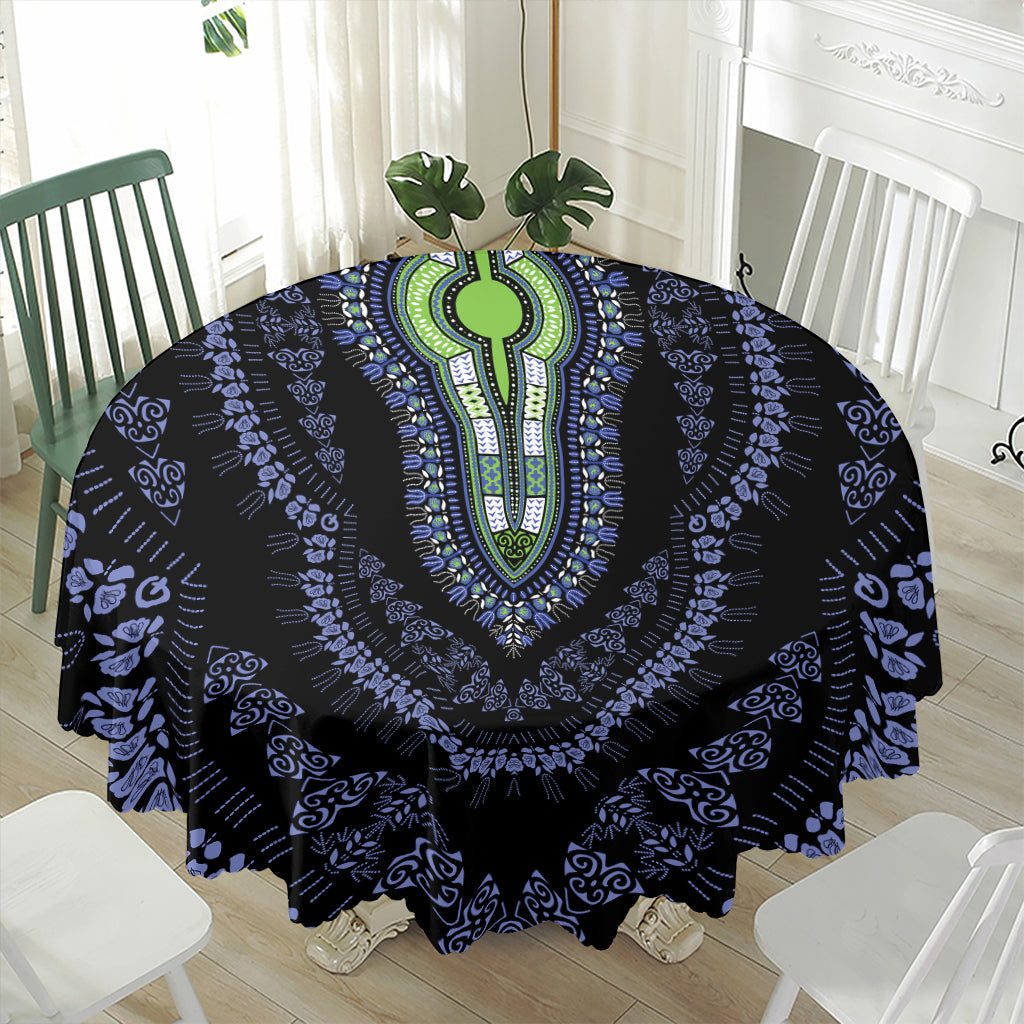 Blue And Black African Dashiki Print Waterproof Round Tablecloth
