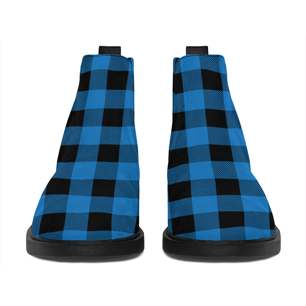 Blue And Black Buffalo Check Print Flat Ankle Boots