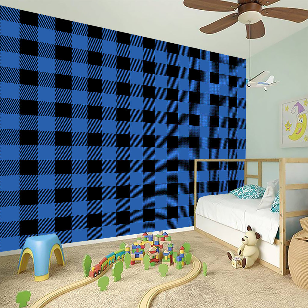 Blue And Black Buffalo Plaid Print Wall Sticker