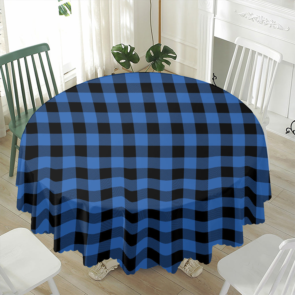 Blue And Black Buffalo Plaid Print Waterproof Round Tablecloth