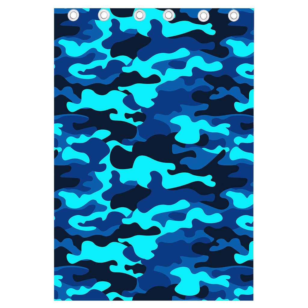 Blue And Black Camouflage Print Curtain