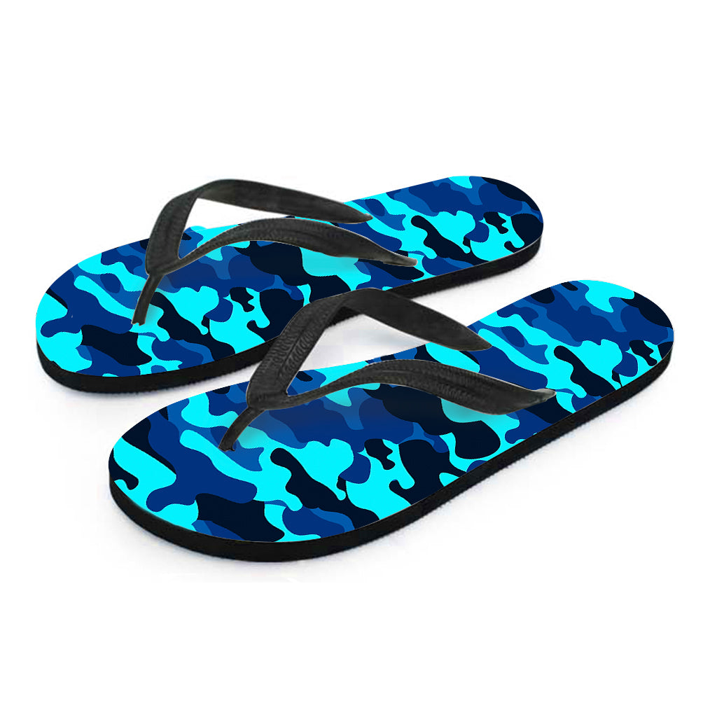 Blue And Black Camouflage Print Flip Flops
