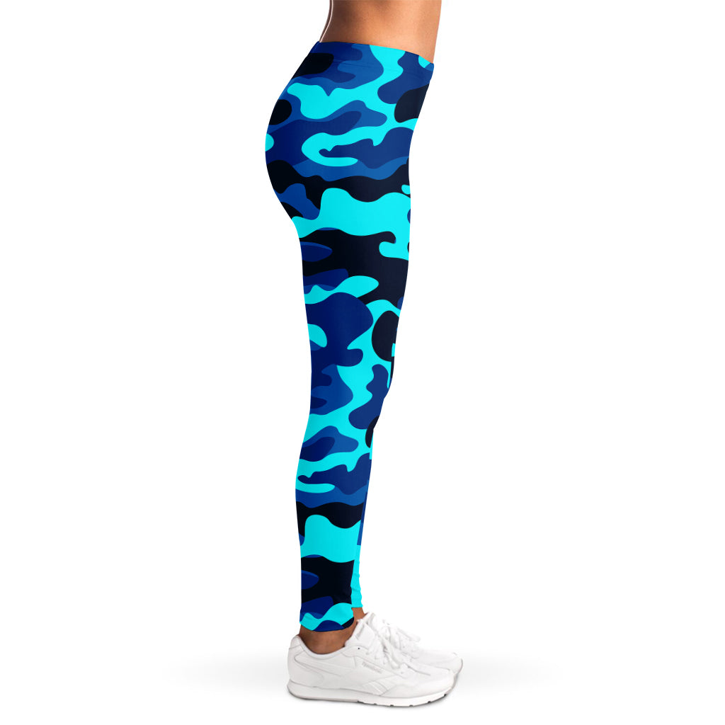 Blue And Black Camouflage Print Women's Leggings