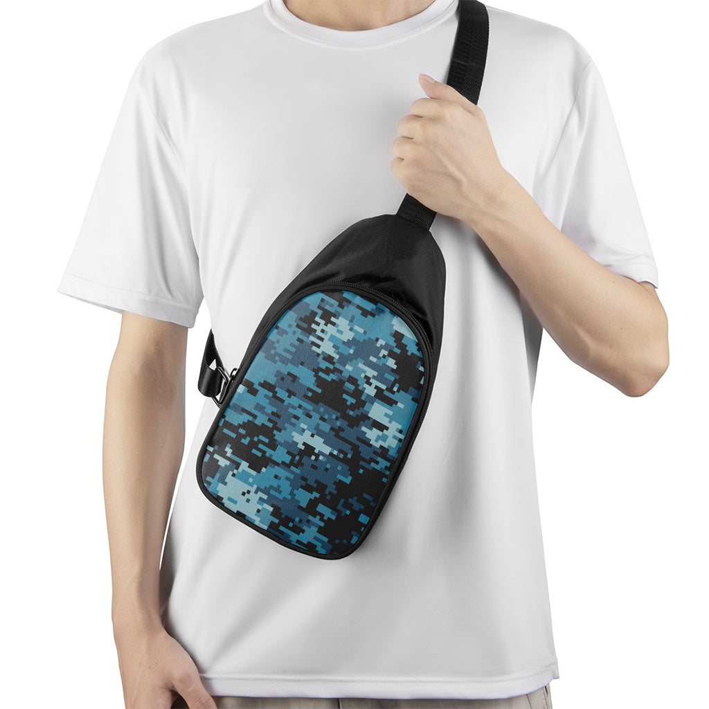 Blue And Black Digital Camo Print Chest Bag