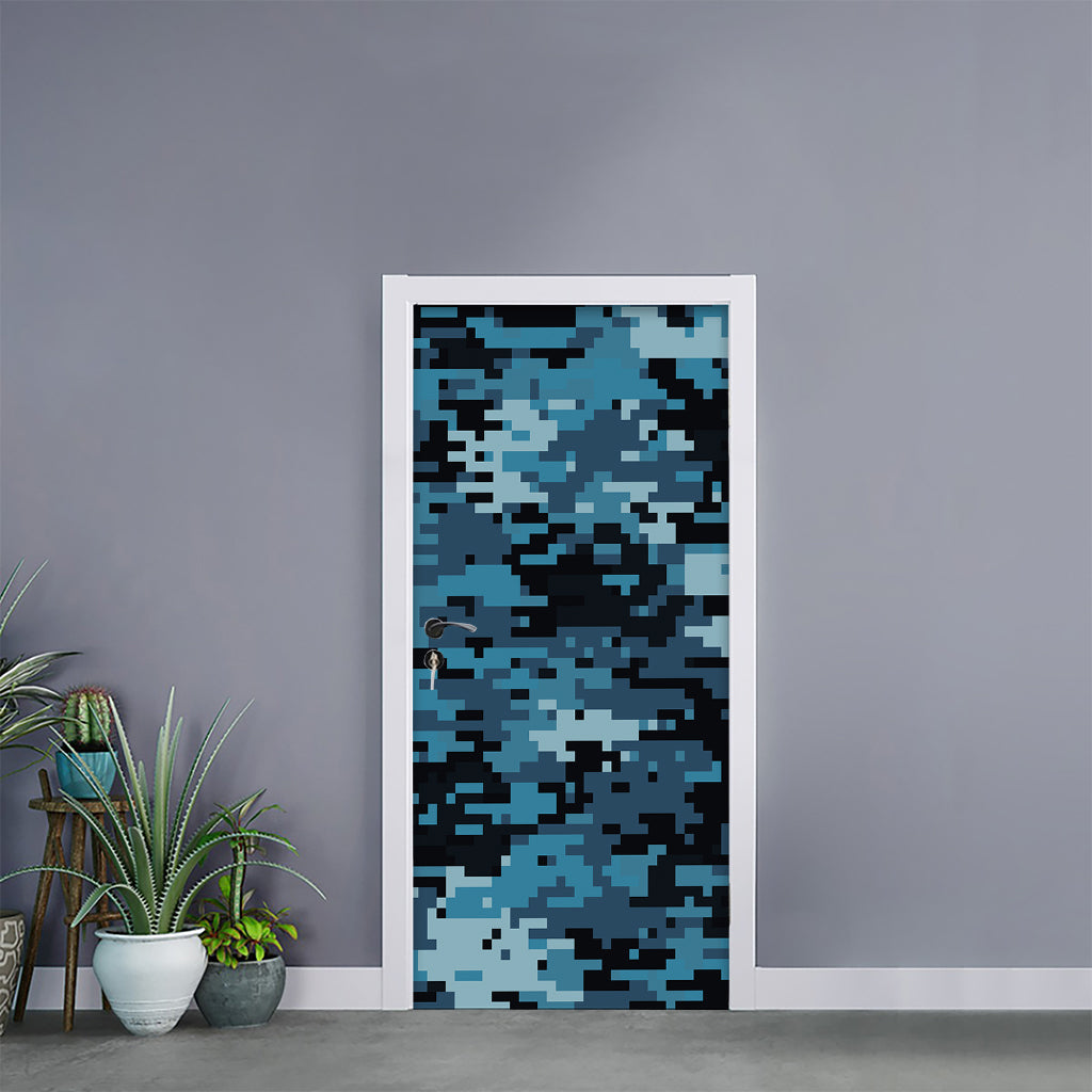 Blue And Black Digital Camo Print Door Sticker
