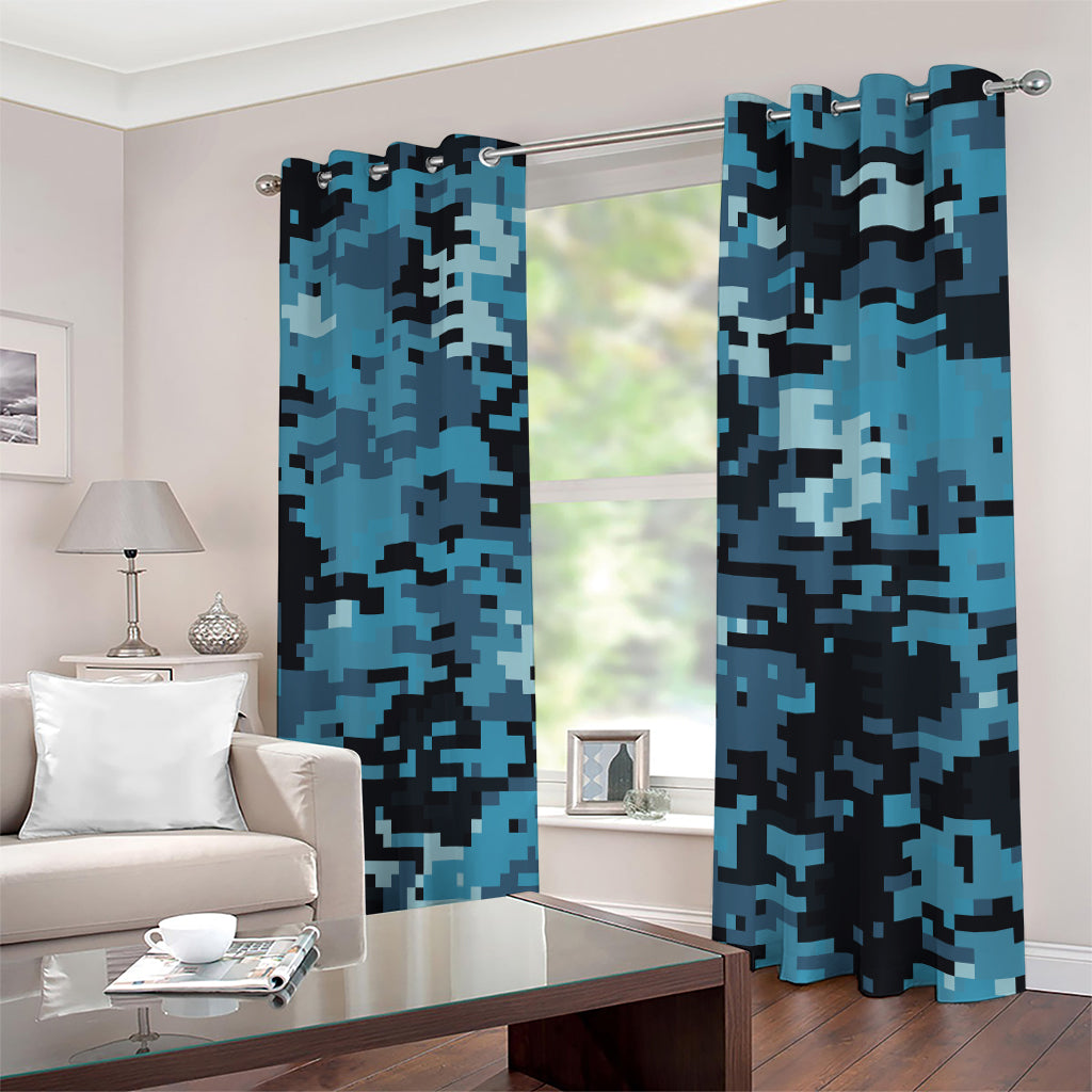 Blue And Black Digital Camo Print Extra Wide Grommet Curtains