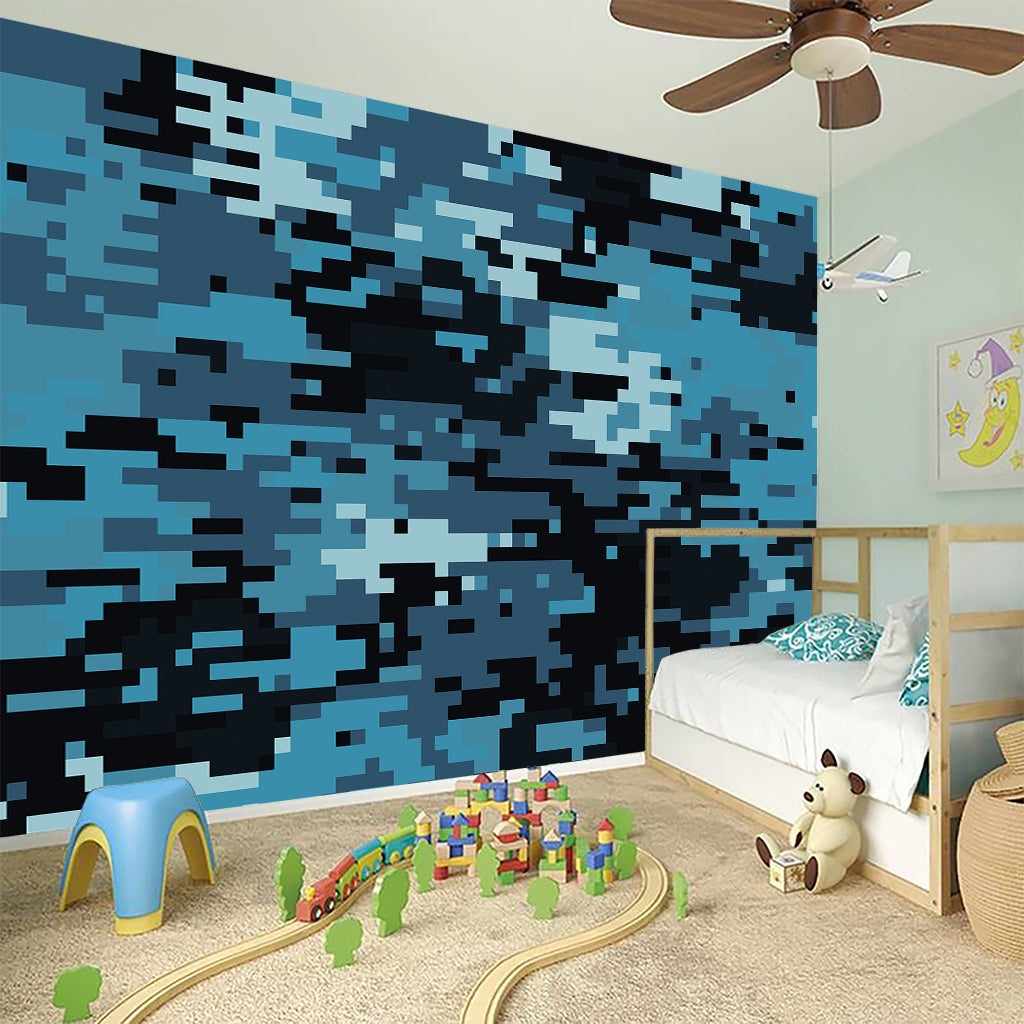 Blue And Black Digital Camo Print Wall Sticker