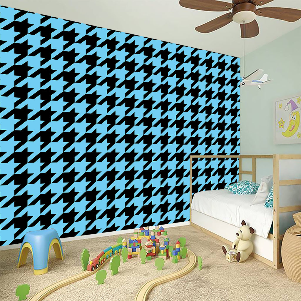 Blue And Black Houndstooth Pattern Print Wall Sticker
