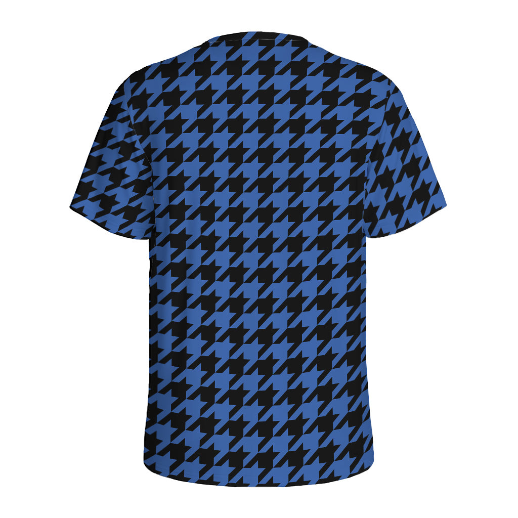 Blue And Black Houndstooth Print Men's Sports T-Shirt