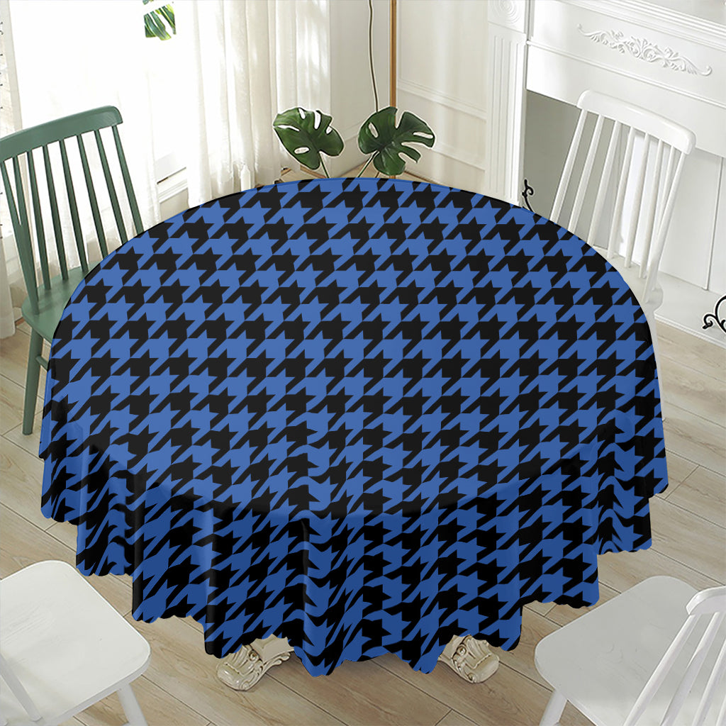 Blue And Black Houndstooth Print Waterproof Round Tablecloth
