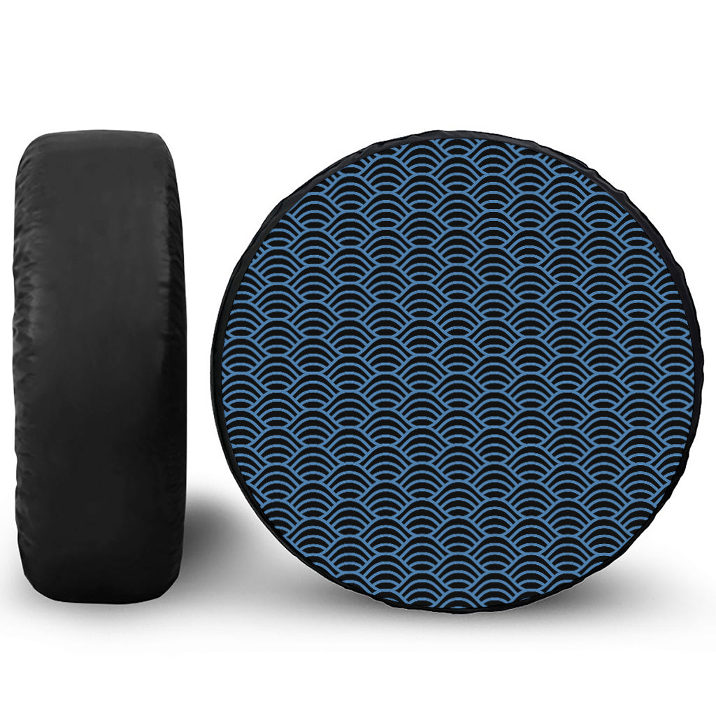 Blue And Black Japanese Pattern Print Tire Cover