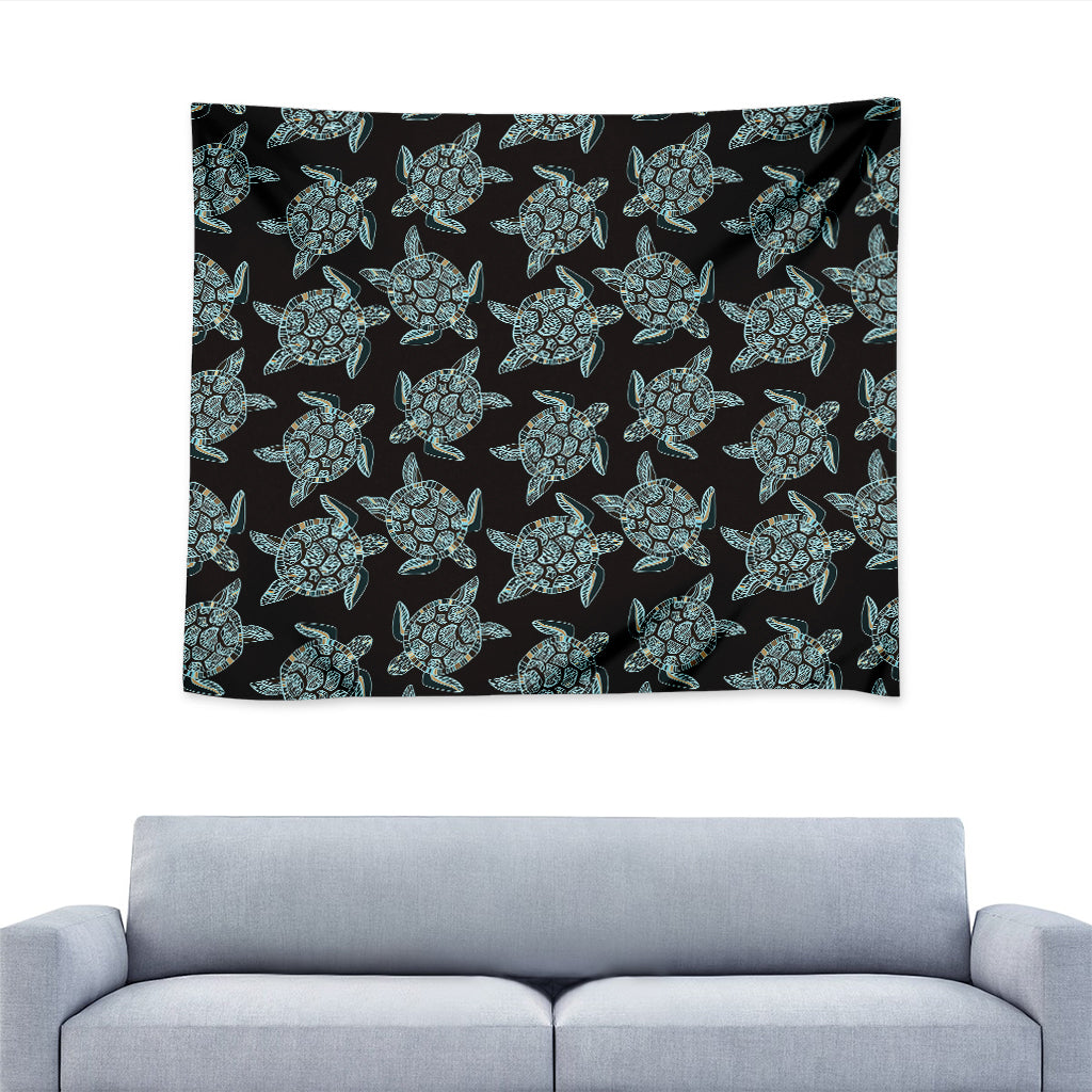 Blue And Black Sea Turtle Pattern Print Tapestry