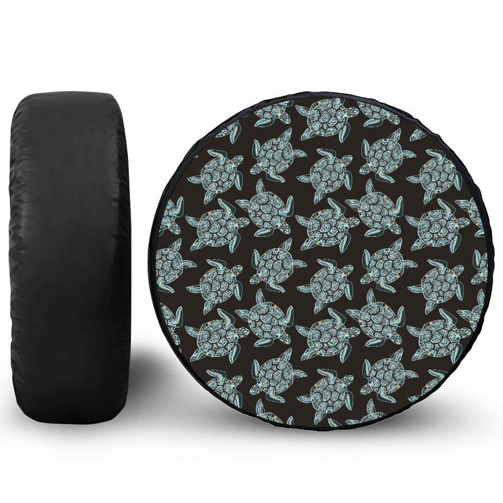 Blue And Black Sea Turtle Pattern Print Tire Cover