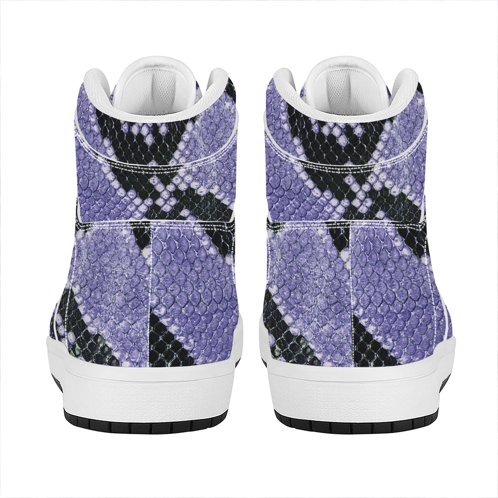 Blue And Black Snakeskin Print High Top Leather Sneakers