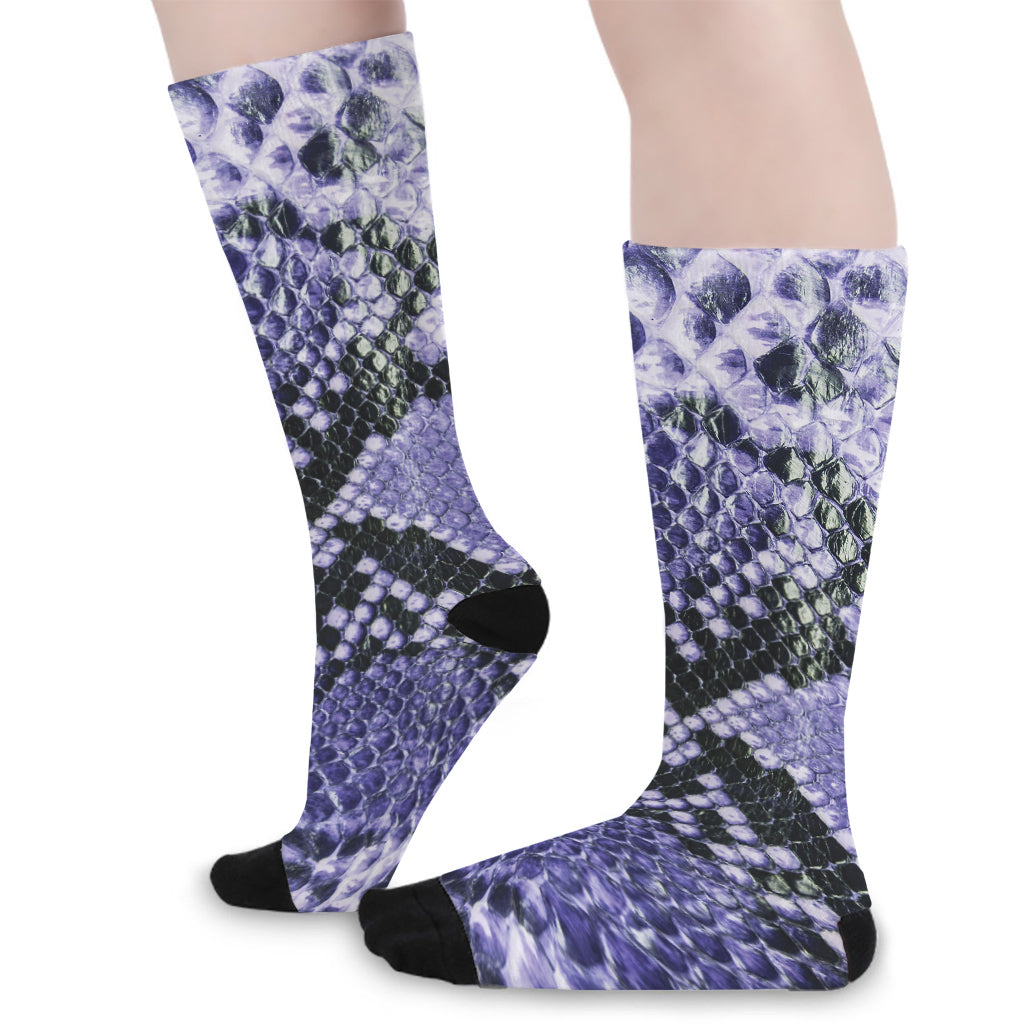 Blue And Black Snakeskin Print Long Socks