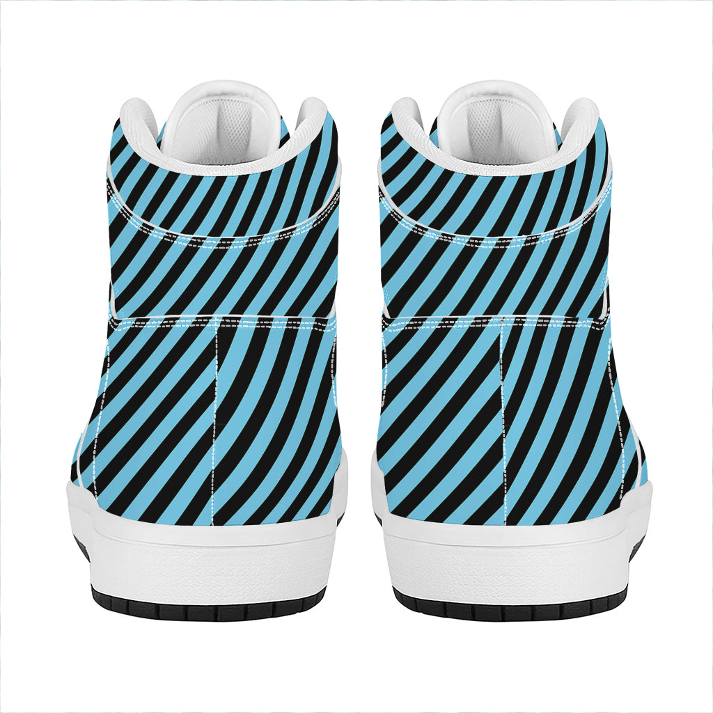 Blue And Black Stripes Pattern Print High Top Leather Sneakers